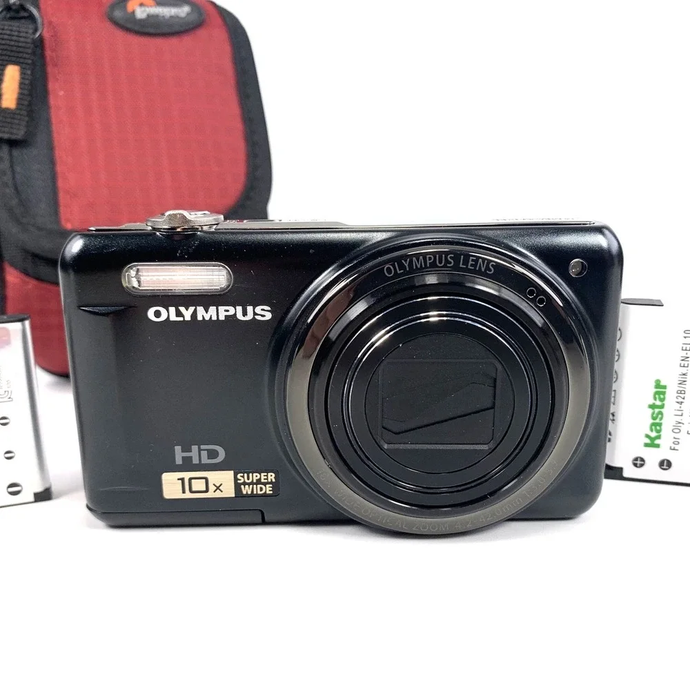 Olympus VR-310 14mp Digital Camera w/ 3 Batteries Charger SD Card & Bag TESTED